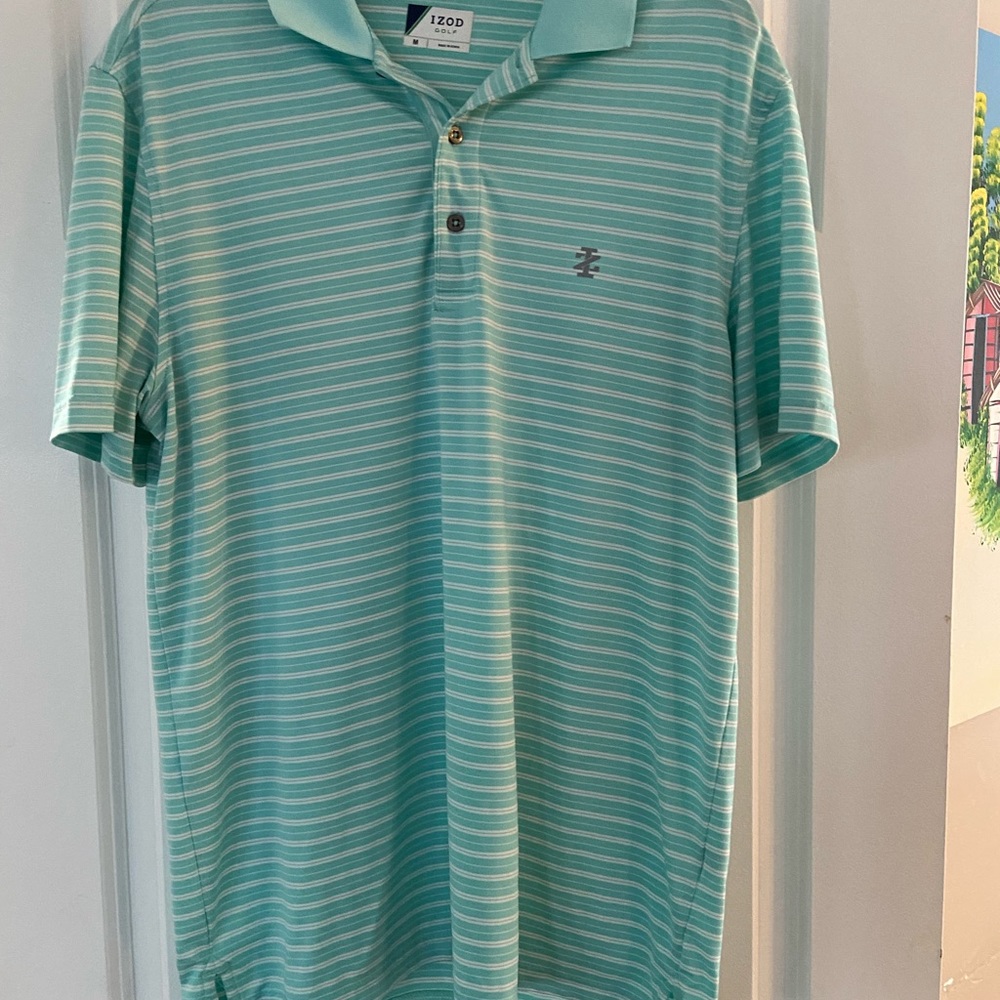 IZOD Mint Green and White Striped Golf Shirt Size M